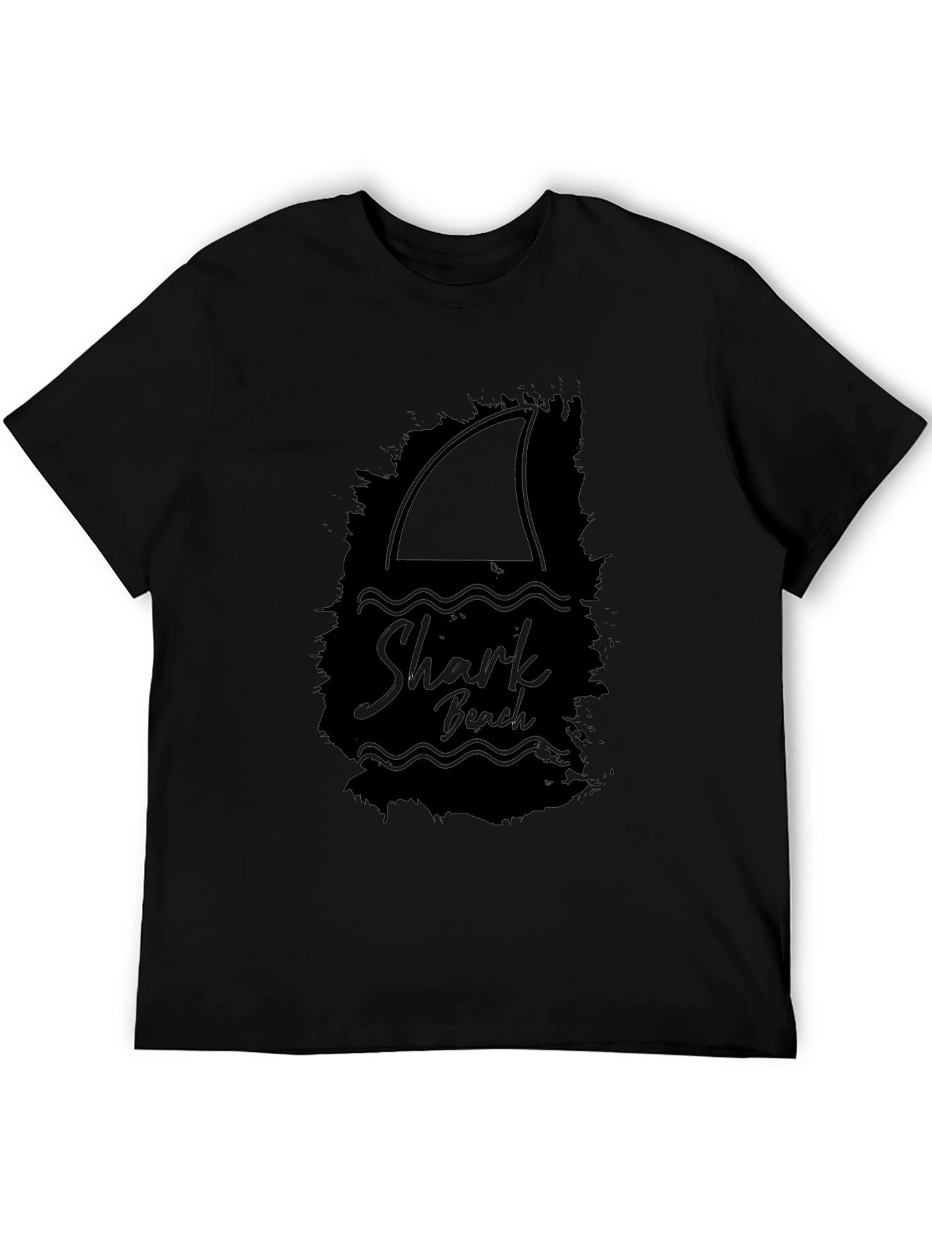 Shark Beach Graphic Tee - Black Cotton T-Shirt