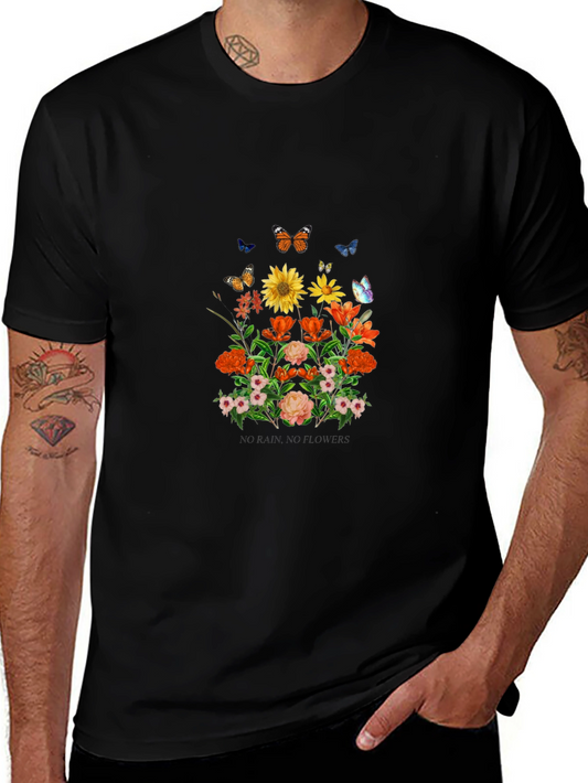 Floral & Butterfly Graphic Tee - Stylish Mens Shirt