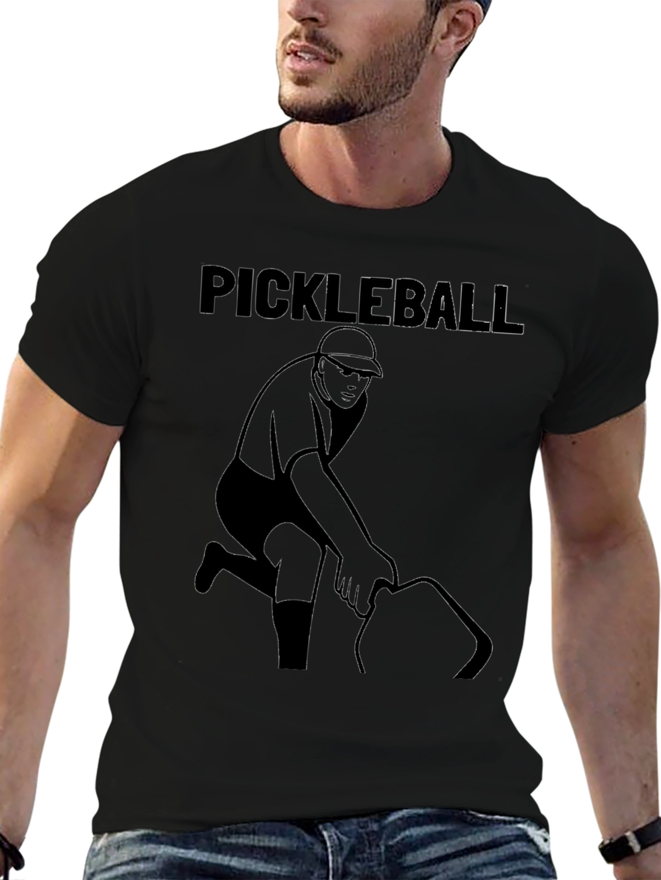 Pickleball Player Graphic Tee - Black Cotton Shirt