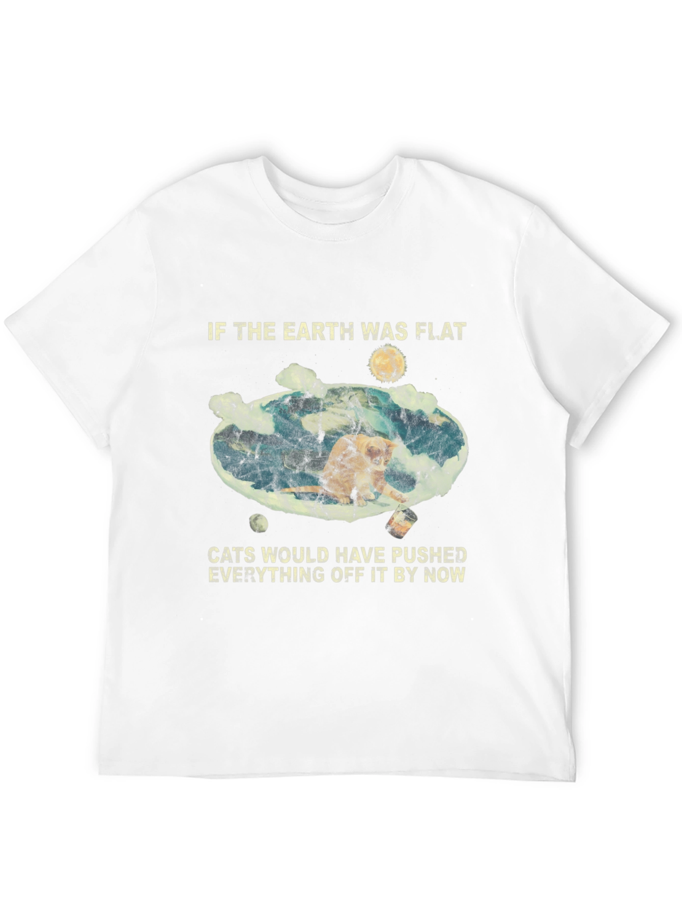 Flat Earth Cat Humor Graphic Tee