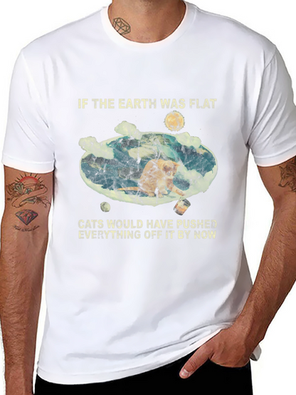 Flat Earth Cat Humor Graphic Tee