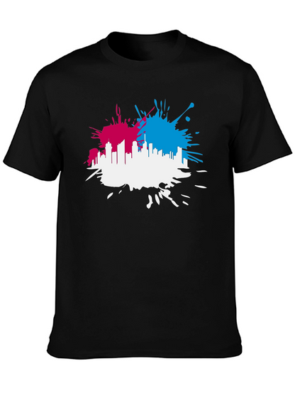 Cityscape Splash Mens Black T-Shirt