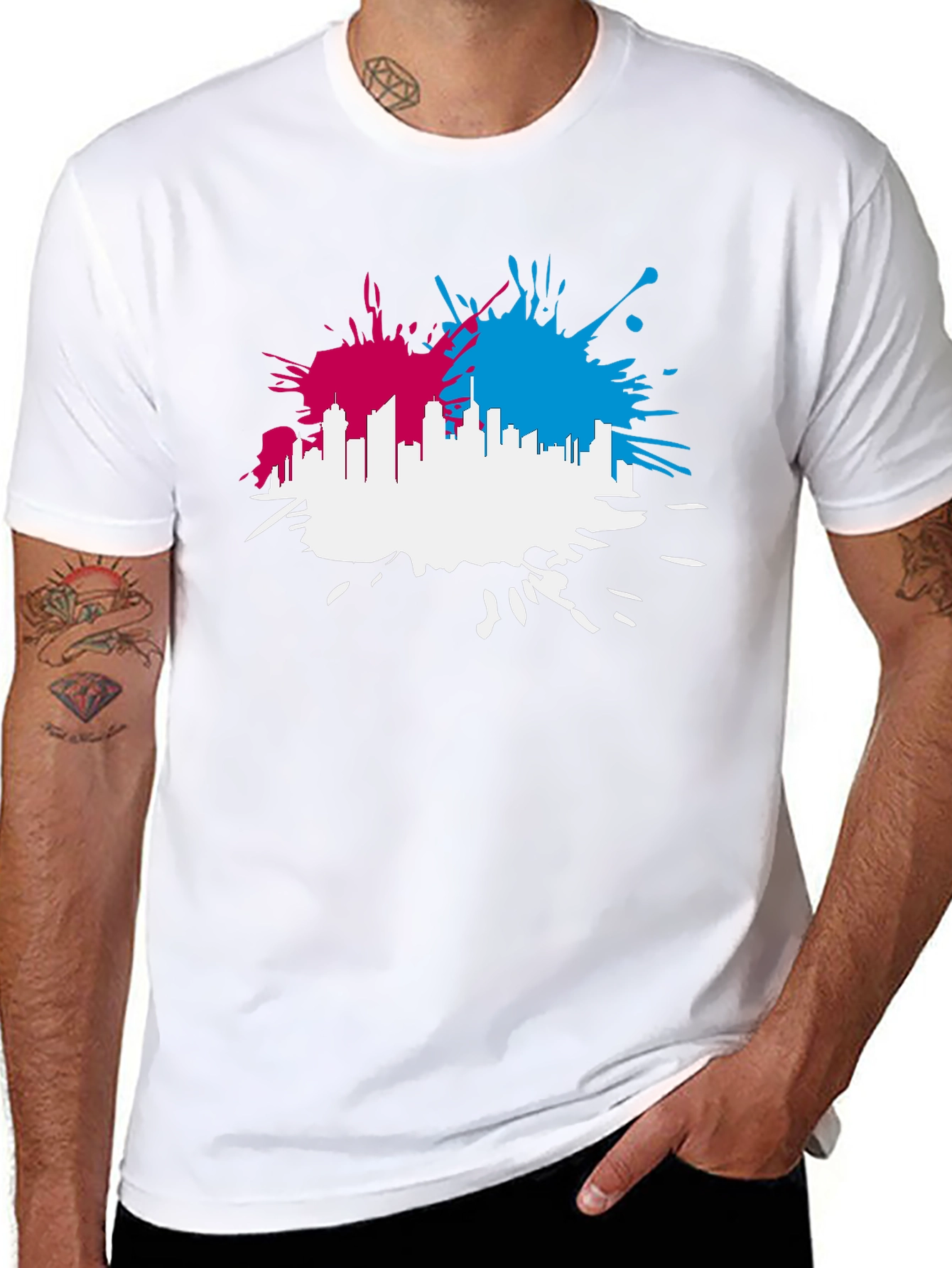 Cityscape Splash Mens Black T-Shirt