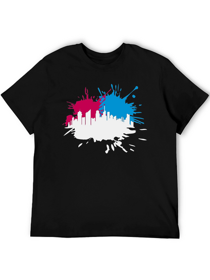 Cityscape Splash Mens Black T-Shirt