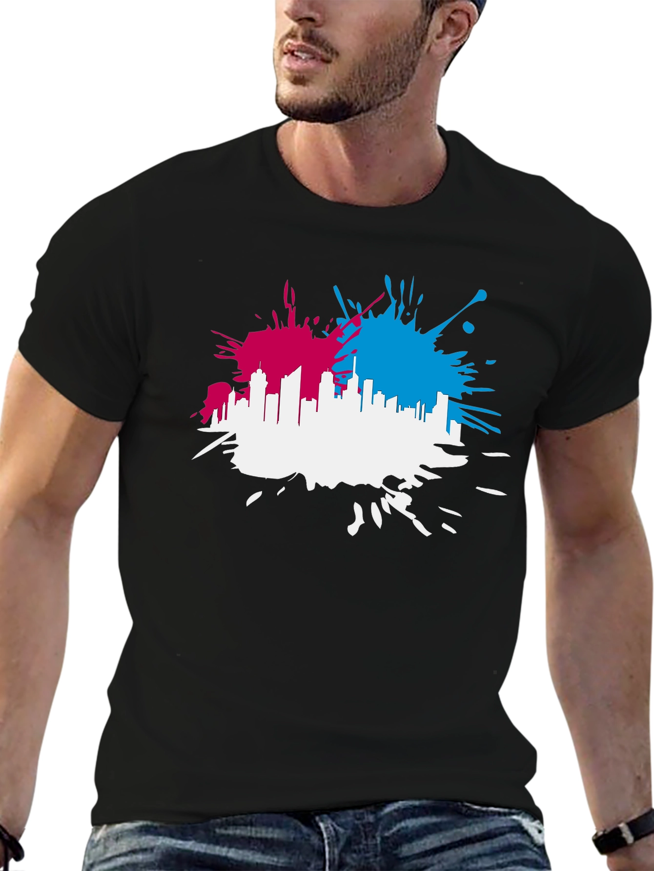 Cityscape Splash Mens Black T-Shirt