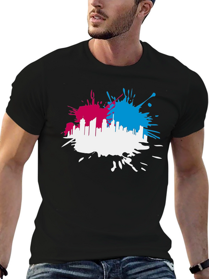 Cityscape Splash Mens Black T-Shirt