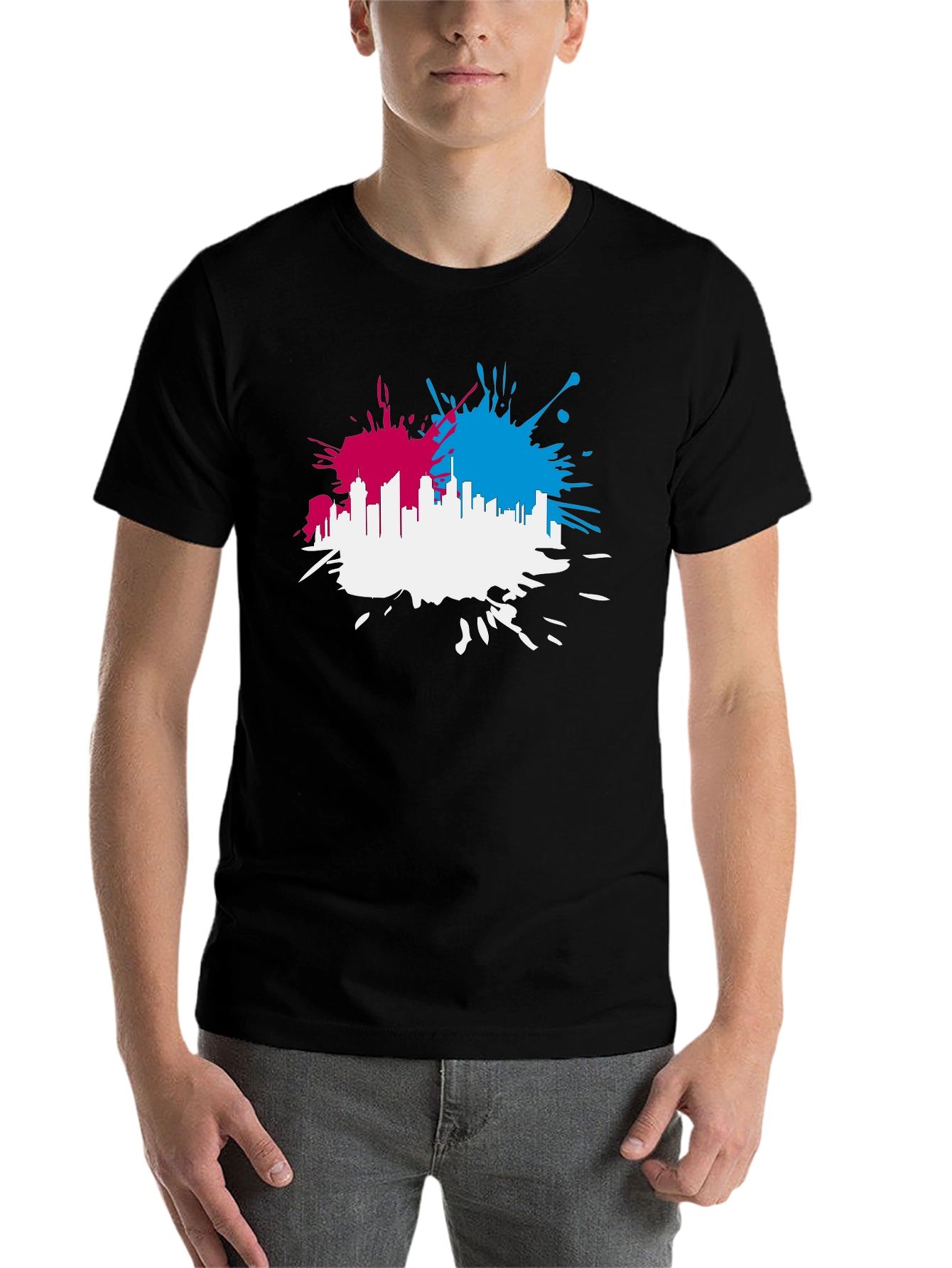 Cityscape Splash Mens Black T-Shirt