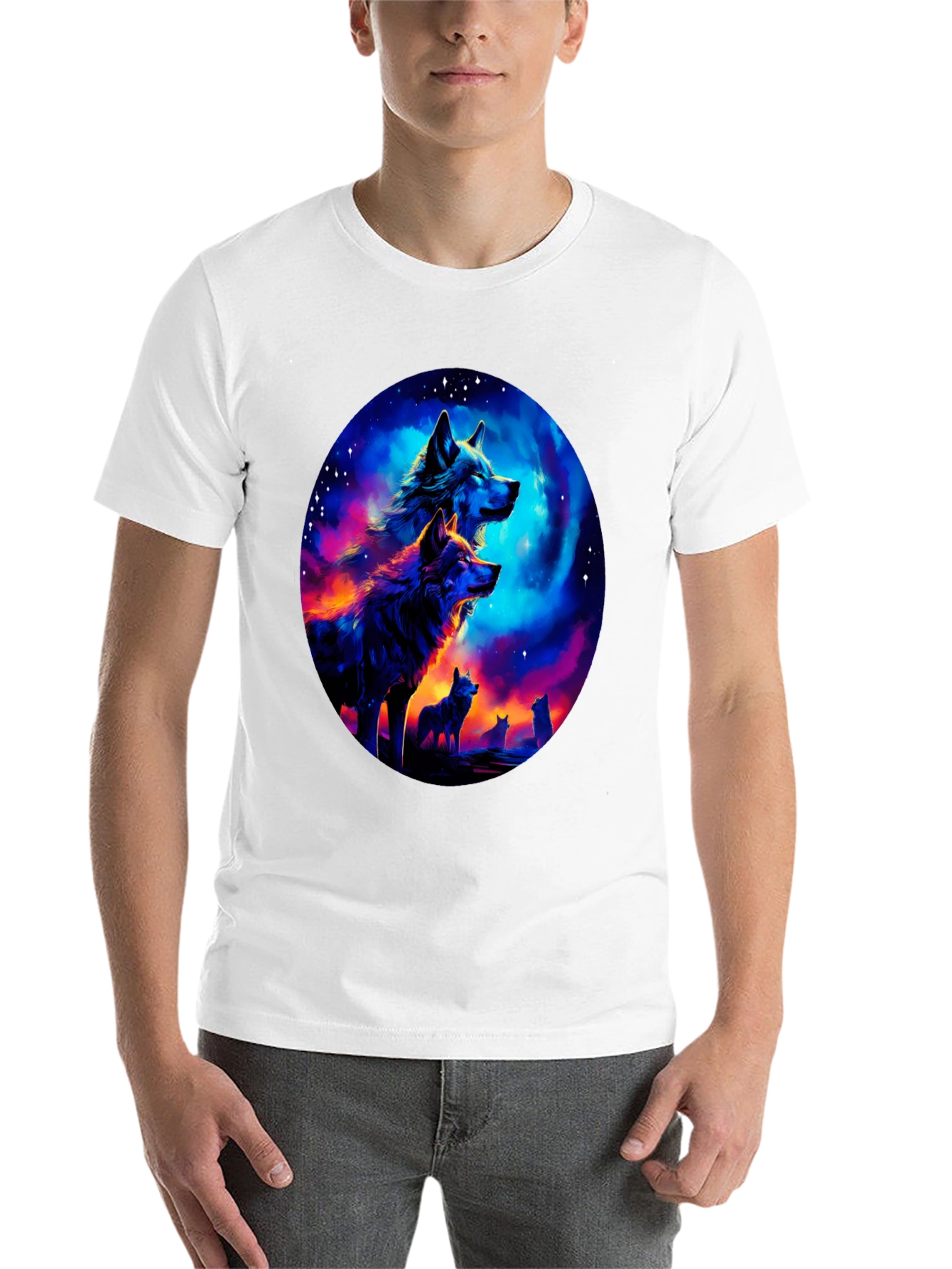 Wolf Pack Galaxy Print Black T-Shirt