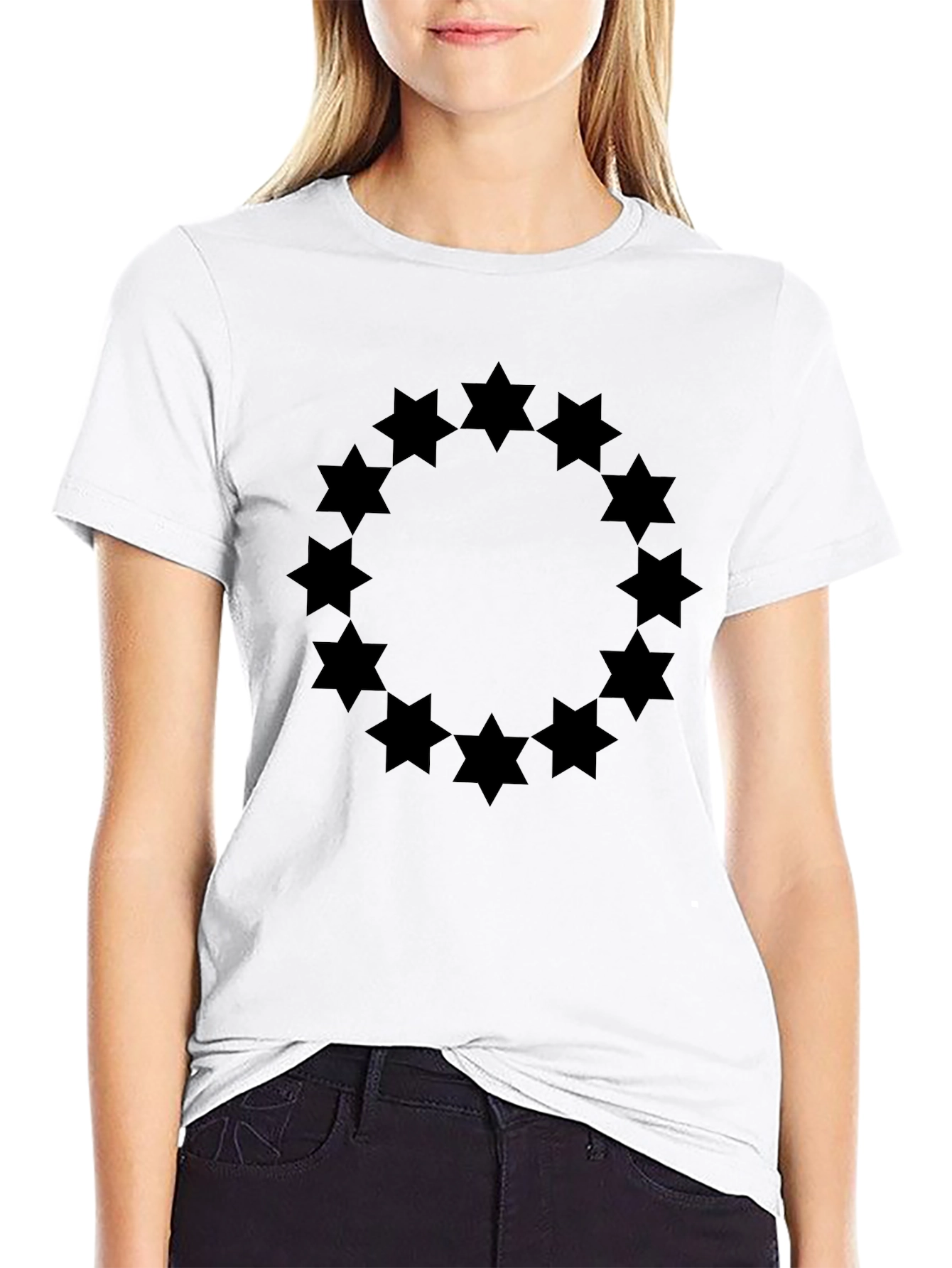 Geometric Star Circle Graphic Tee - Black