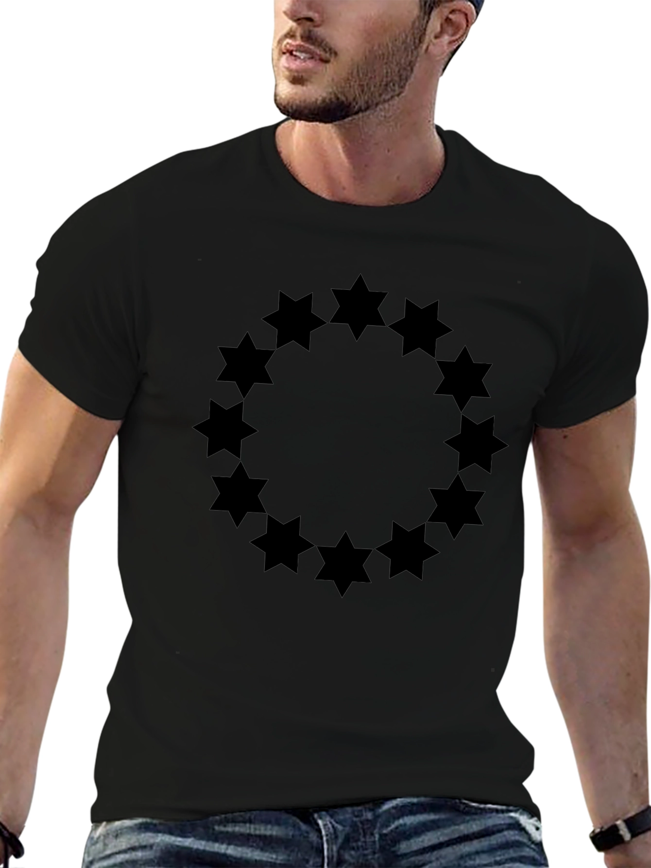Geometric Star Circle Graphic Tee - Black