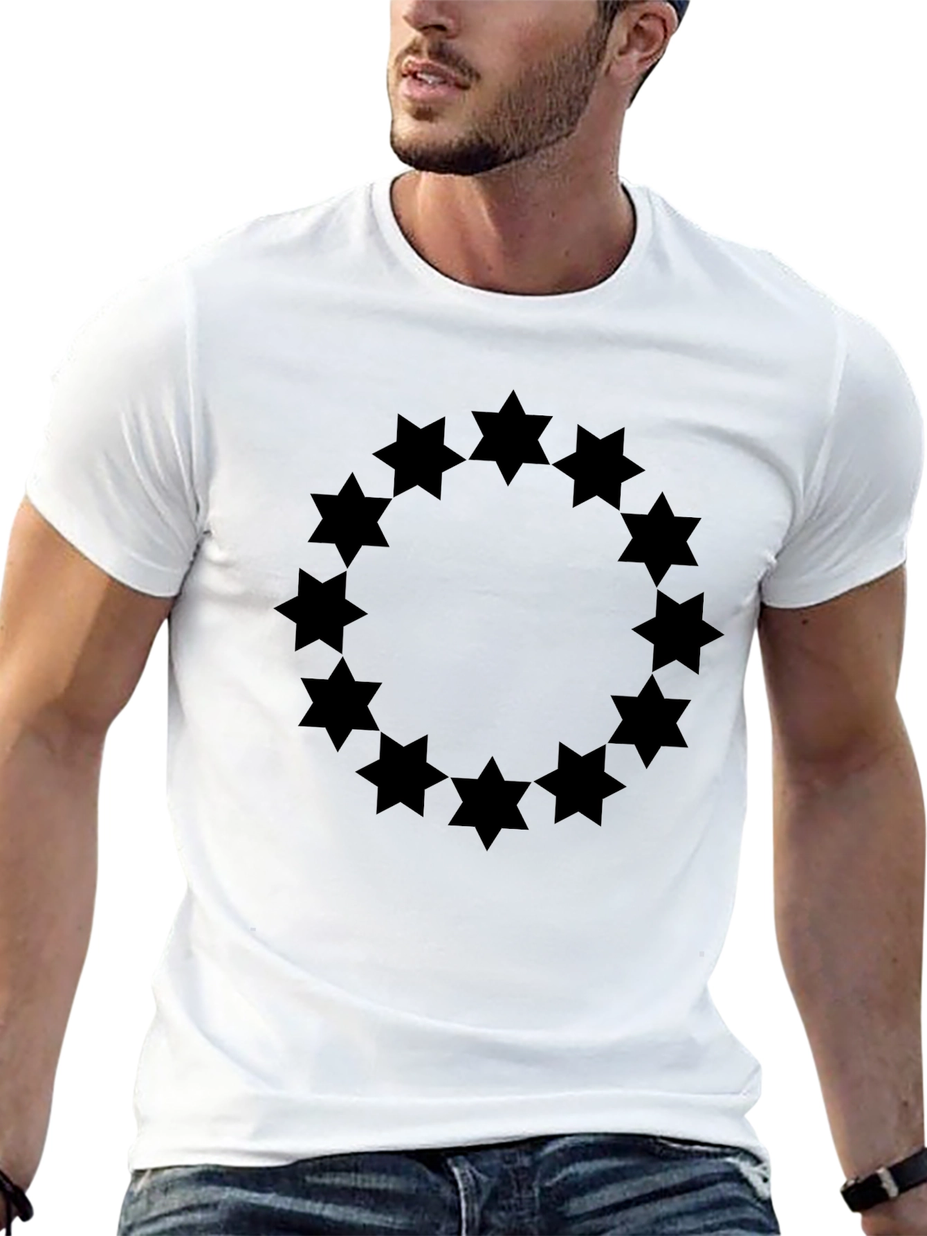 Geometric Star Circle Graphic Tee - Black