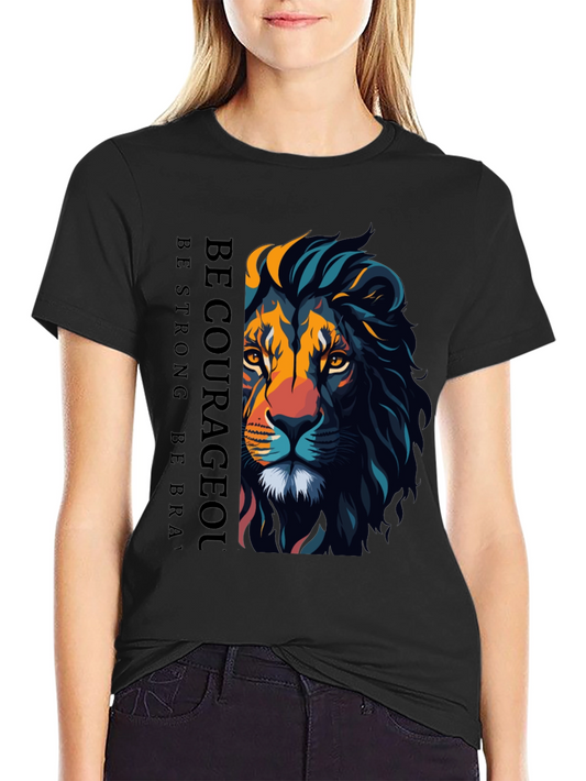 Be Courageous Lion Graphic T-Shirt - Black