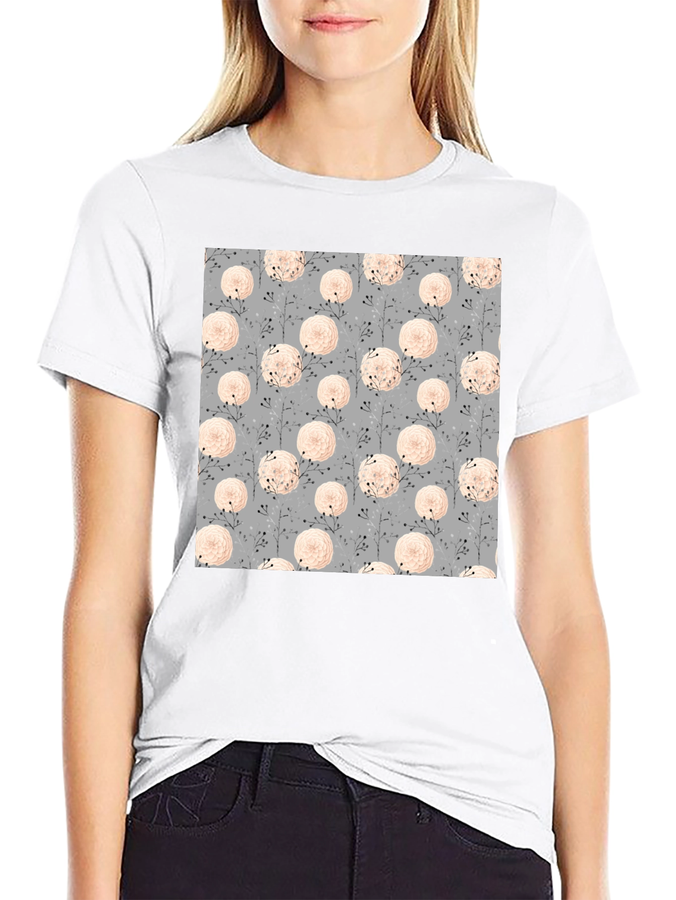 Floral Pattern Black Tee for Men