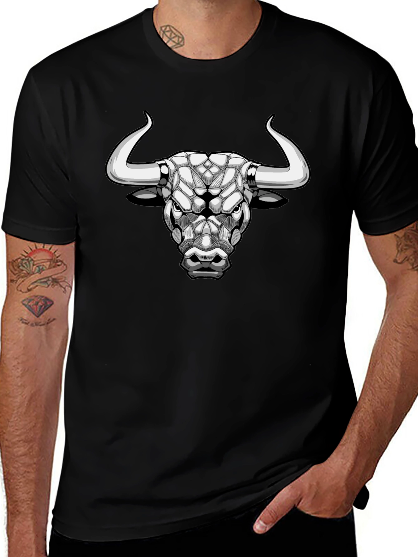 Geometric Bull Graphic Tee - Black