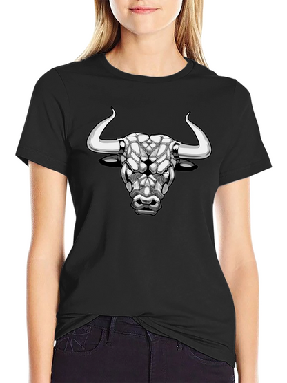 Geometric Bull Graphic Tee - Black