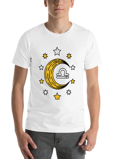 Libra Zodiac Black T-Shirt Moon and Stars Design