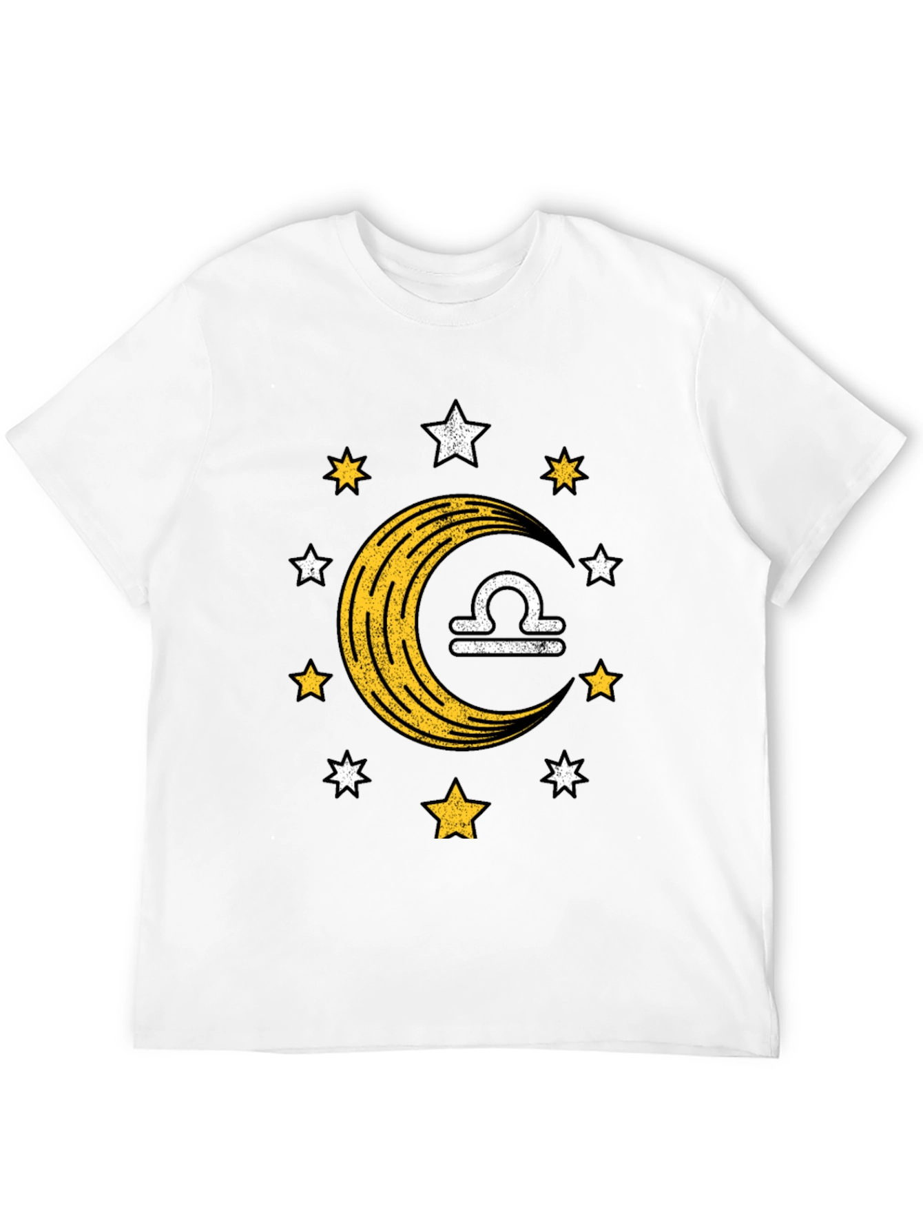 Libra Zodiac Black T-Shirt Moon and Stars Design