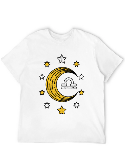 Libra Zodiac Black T-Shirt Moon and Stars Design