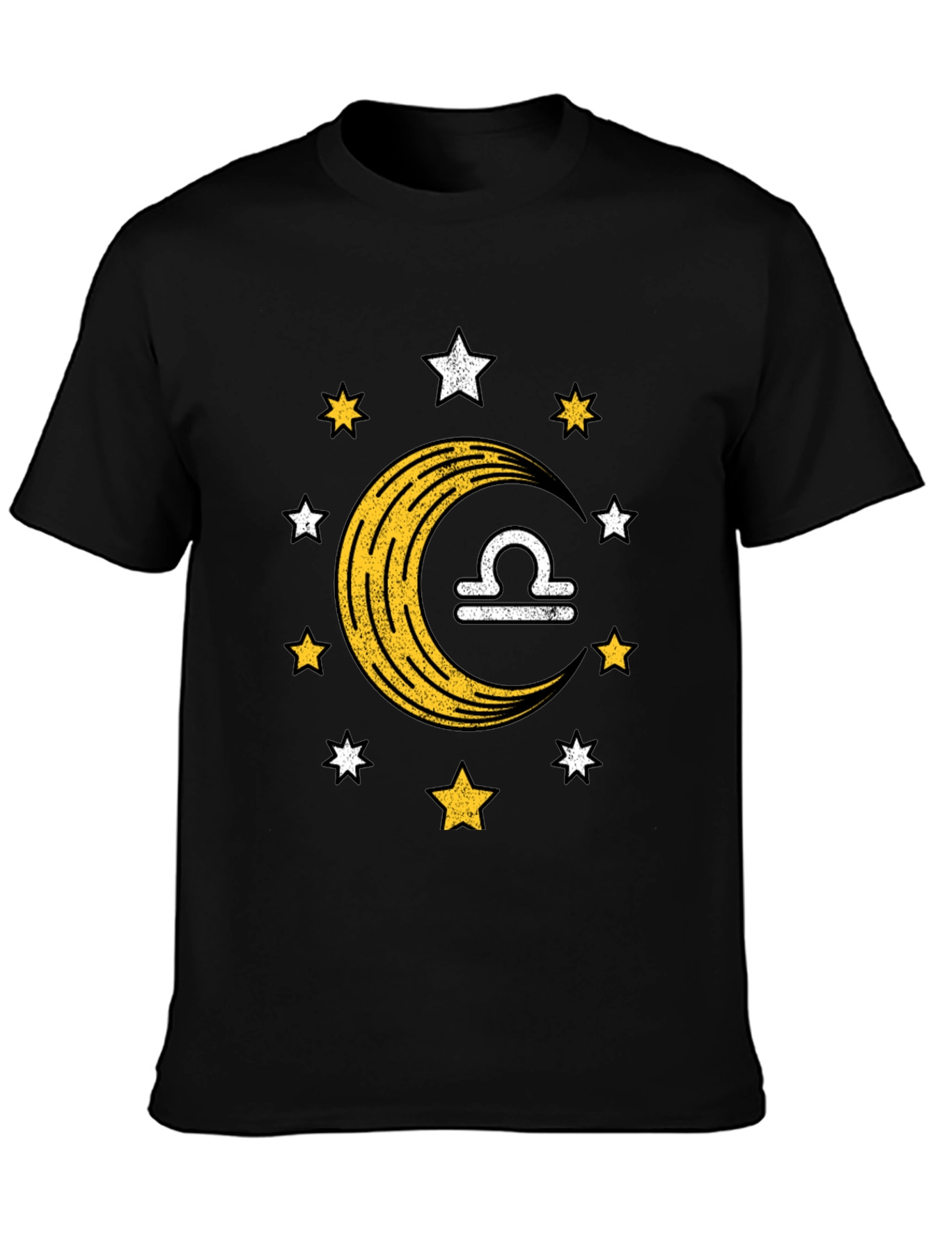 Libra Zodiac Black T-Shirt Moon and Stars Design
