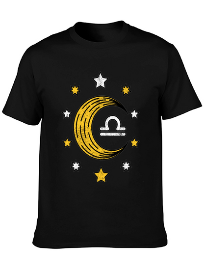 Libra Zodiac Black T-Shirt Moon and Stars Design