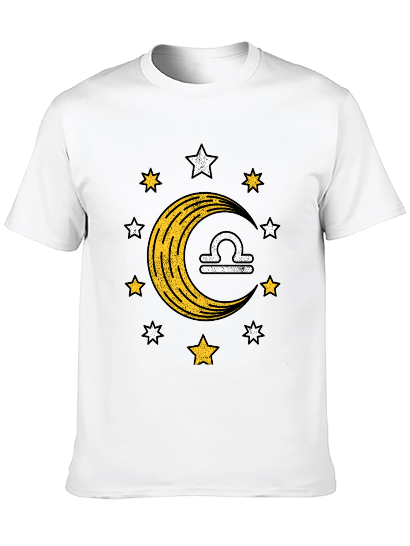 Libra Zodiac Black T-Shirt Moon and Stars Design