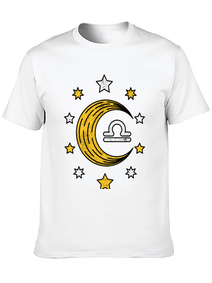 Libra Zodiac Black T-Shirt Moon and Stars Design