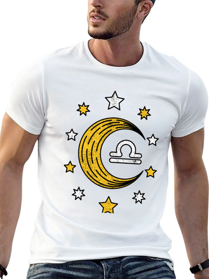 Libra Zodiac Black T-Shirt Moon and Stars Design