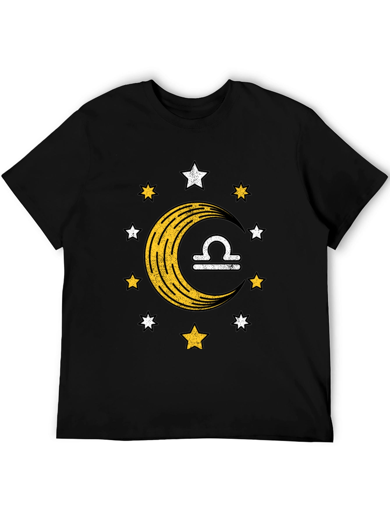 Libra Zodiac Black T-Shirt Moon and Stars Design