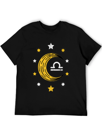 Libra Zodiac Black T-Shirt Moon and Stars Design