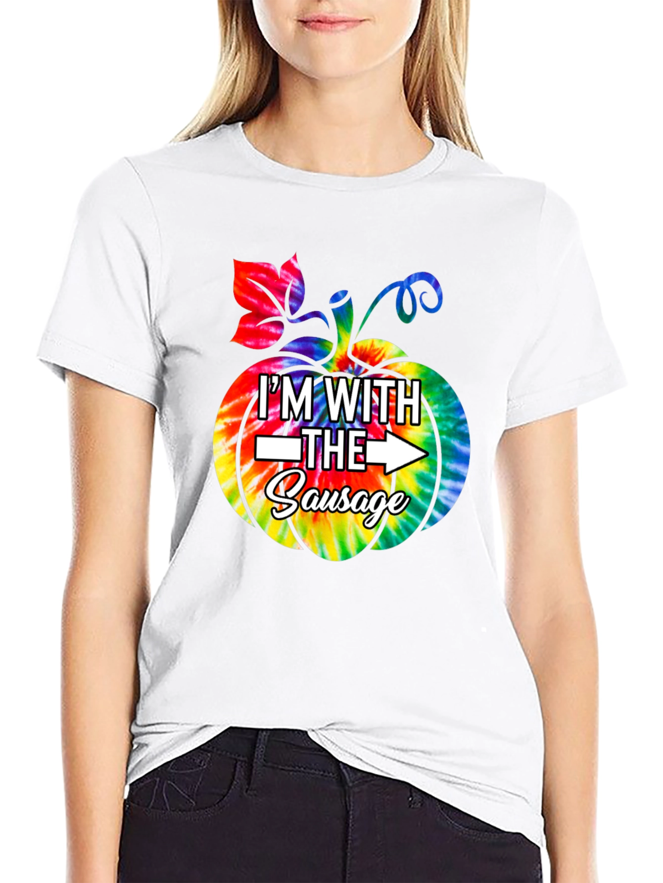 Im With The Sausage Pumpkin Tie-Dye Funny T-Shirt
