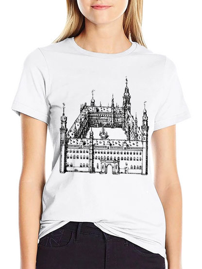 Black T-Shirt with Building Print