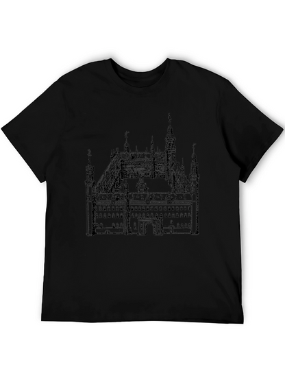 Black T-Shirt with Building Print