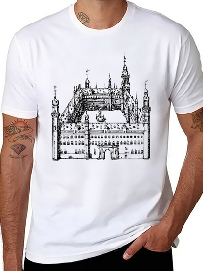 Black T-Shirt with Building Print