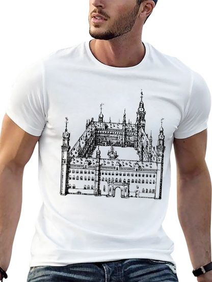 Black T-Shirt with Building Print