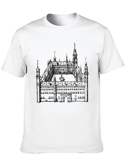 Black T-Shirt with Building Print