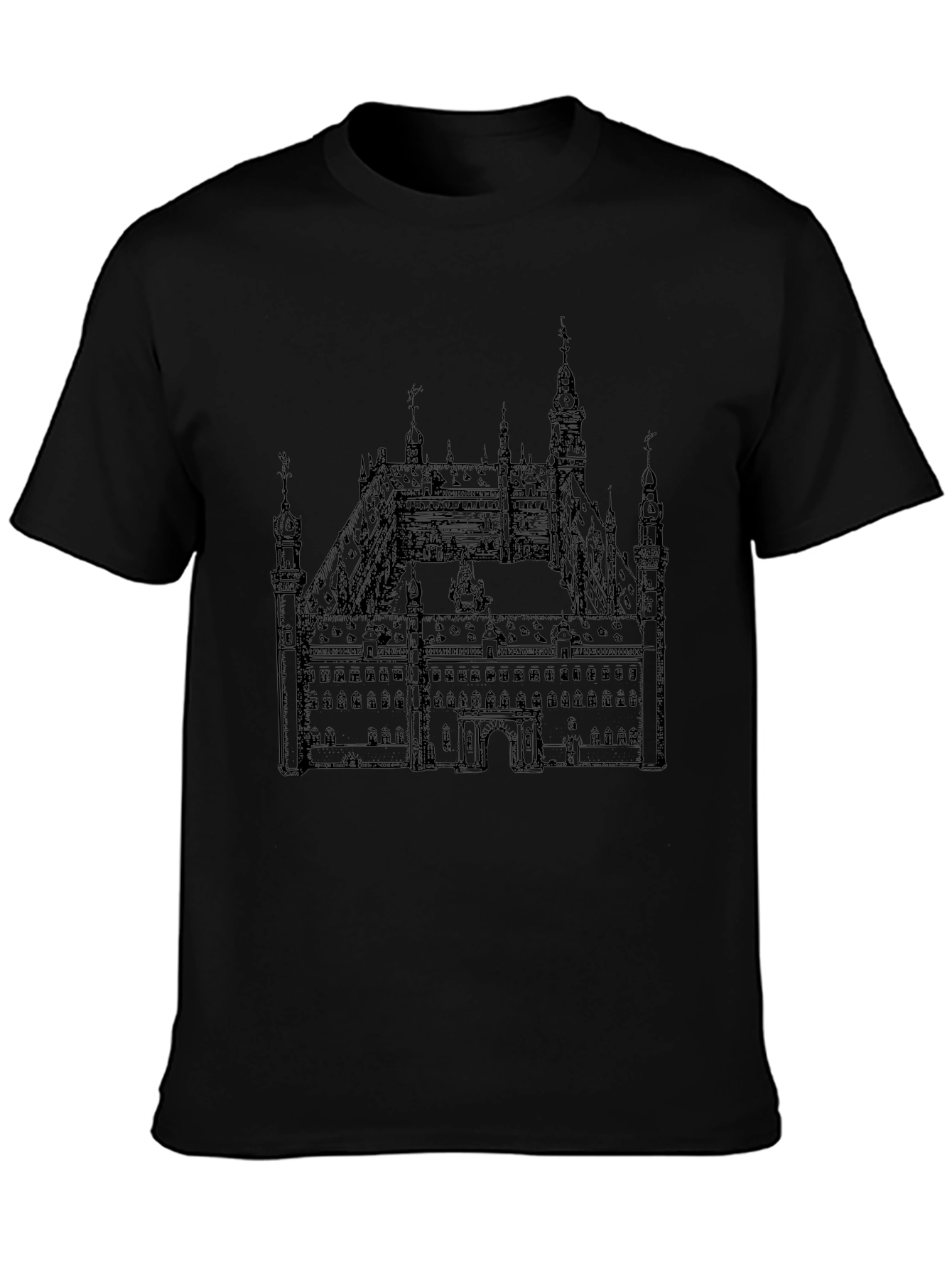 Black T-Shirt with Building Print