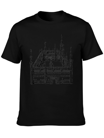Black T-Shirt with Building Print