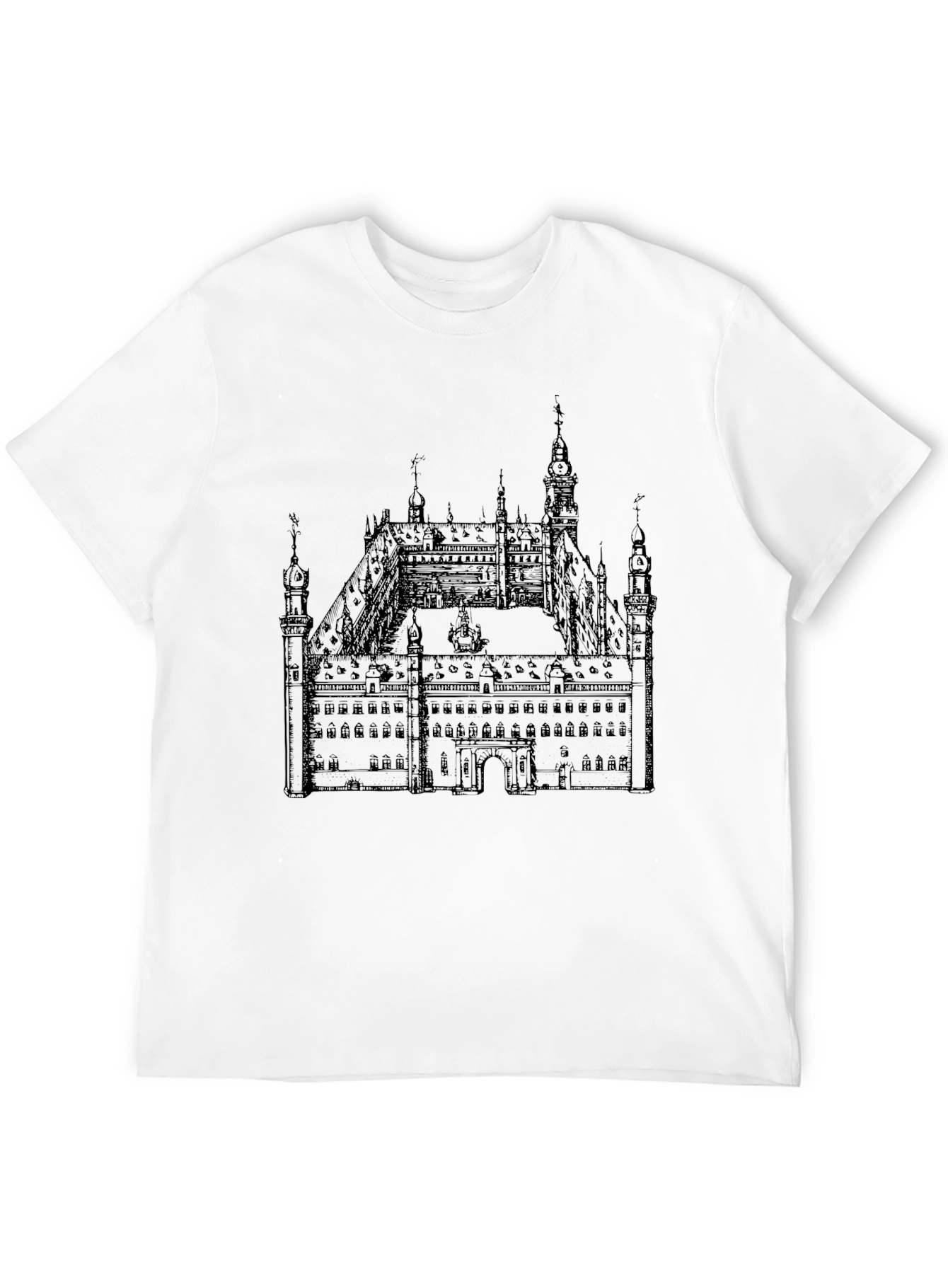 Black T-Shirt with Building Print
