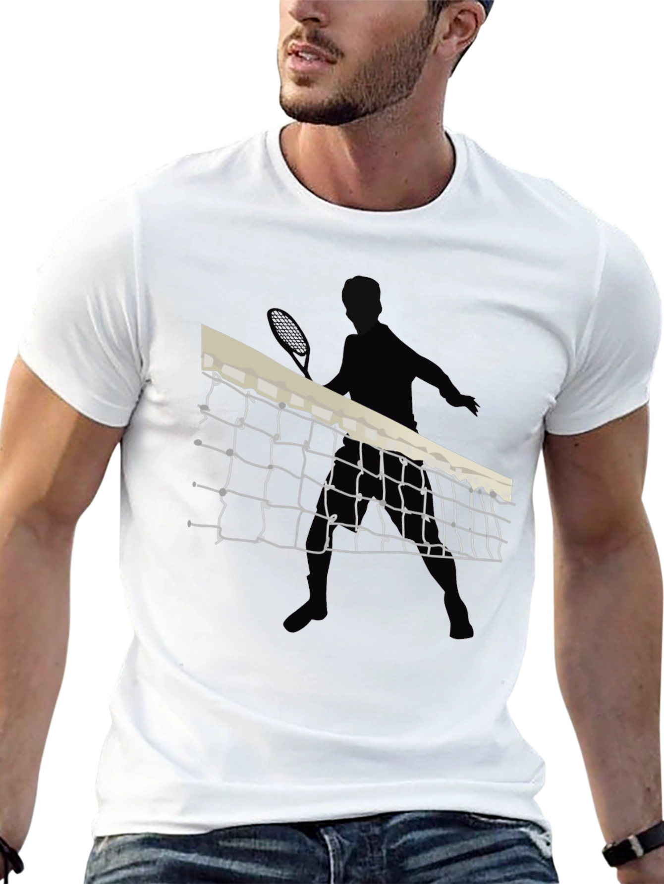 Tennis Net Graphic Tee - Black Cotton T-Shirt