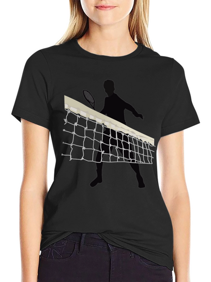 Tennis Net Graphic Tee - Black Cotton T-Shirt