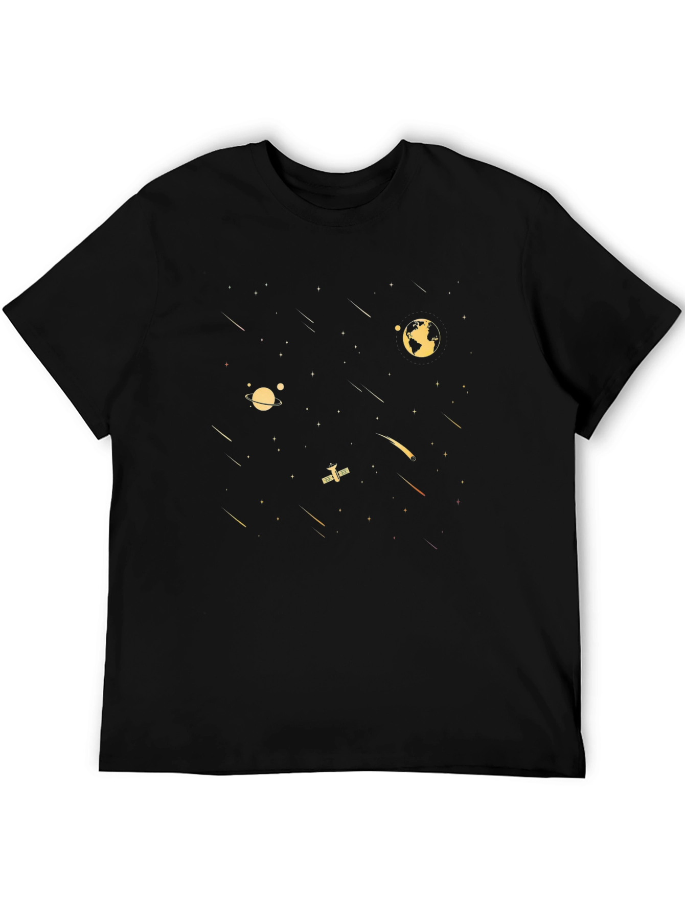Cosmic Voyage Black T-Shirt - Space Design