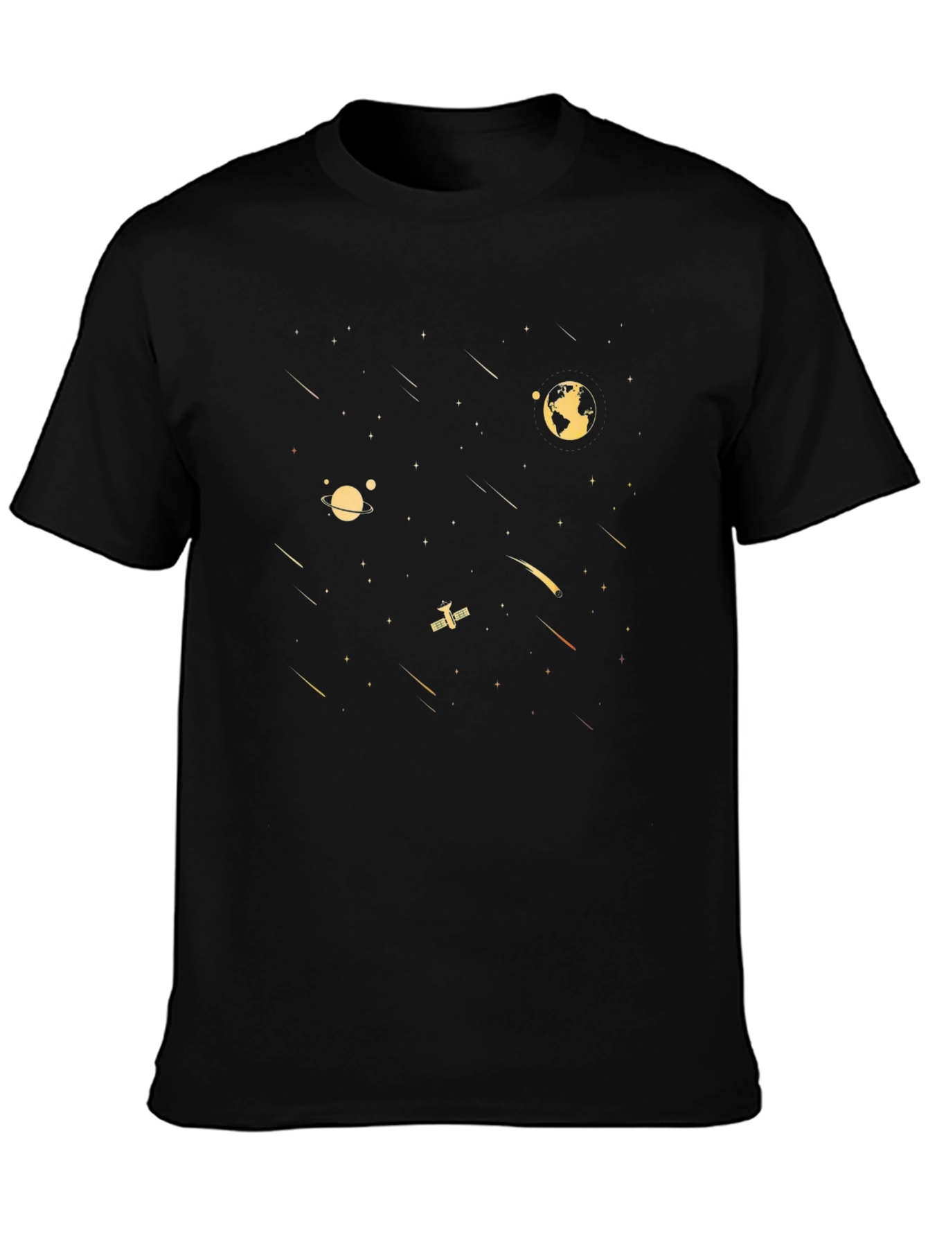 Cosmic Voyage Black T-Shirt - Space Design