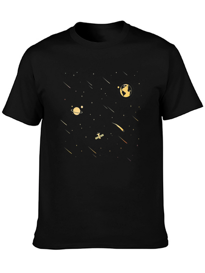 Cosmic Voyage Black T-Shirt - Space Design