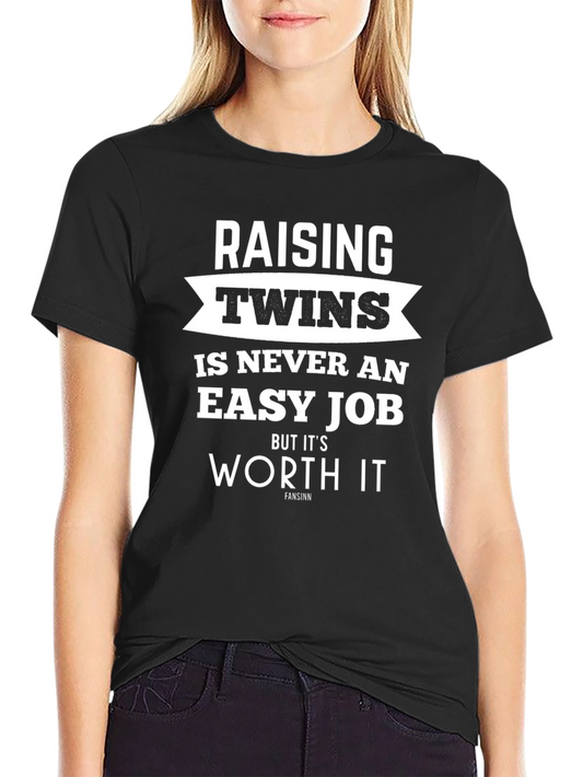 Raising Twins T-Shirt - Black Graphic Tee for Parents
