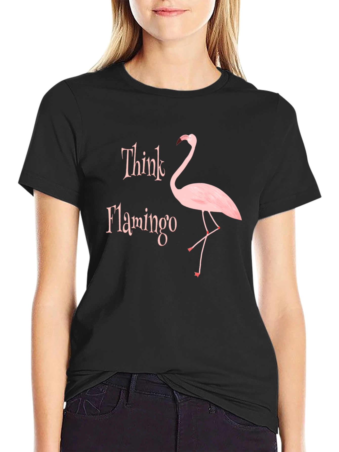 Think Flamingo Black Graphic T-Shirt