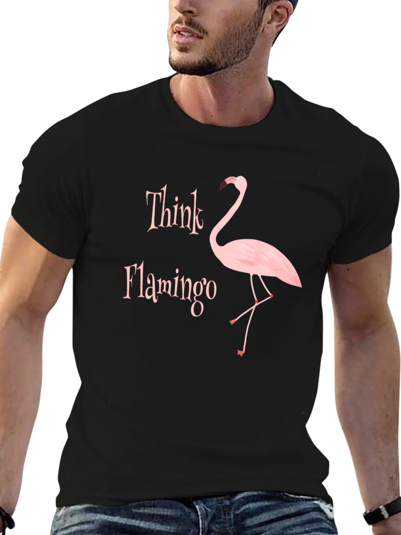 Think Flamingo Black Graphic T-Shirt
