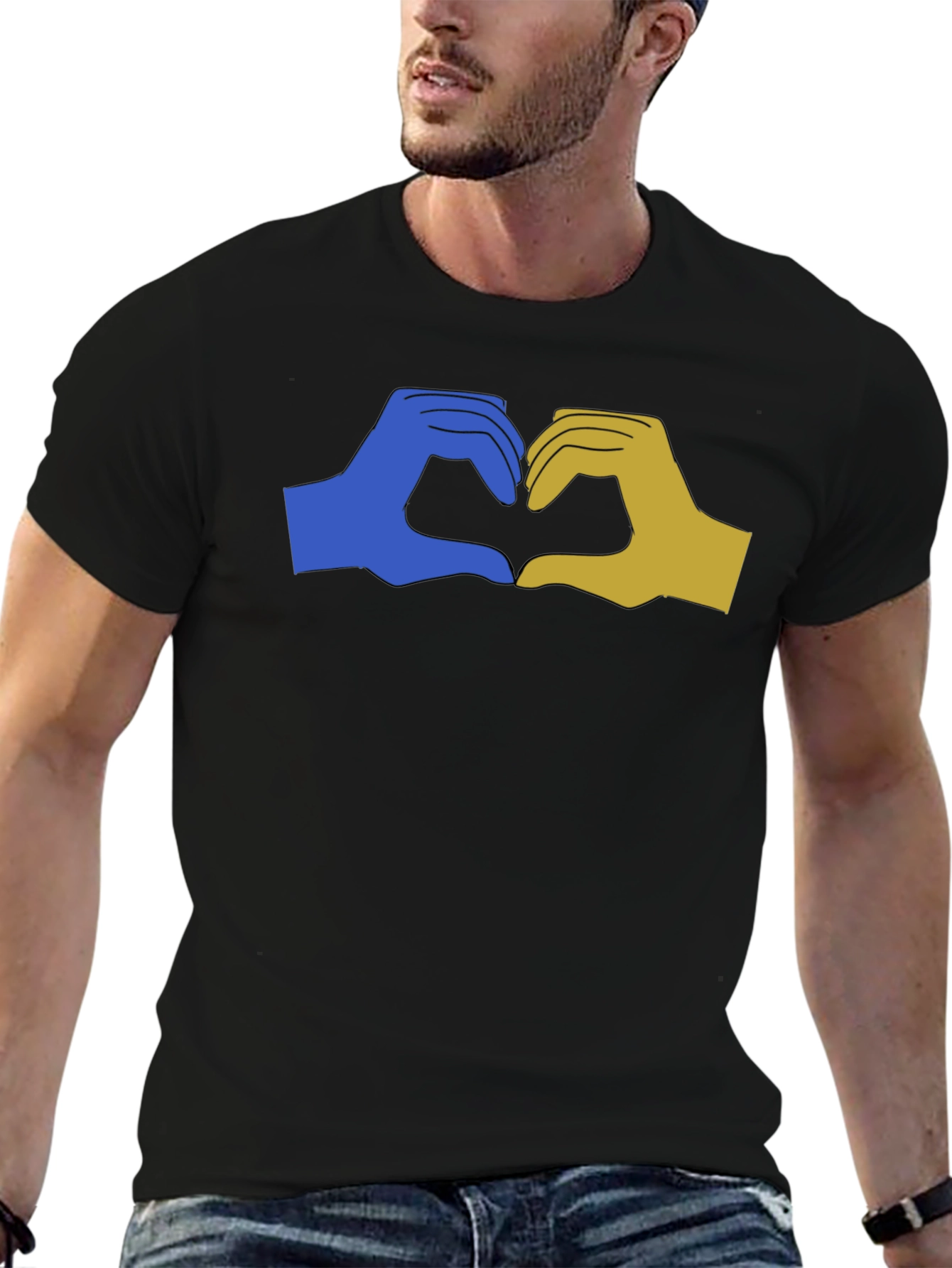 Ukraine Heart Hands Graphic Tee - Black Unisex T-Shirt