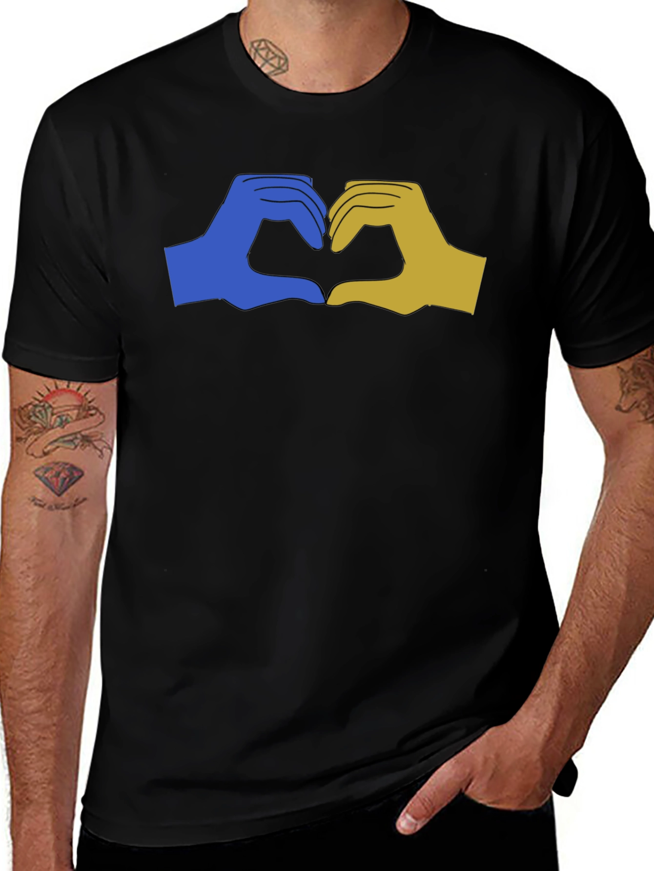 Ukraine Heart Hands Graphic Tee - Black Unisex T-Shirt