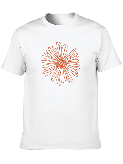 Mens Black T-Shirt with Orange Flower Design