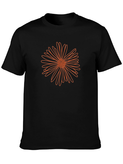 Mens Black T-Shirt with Orange Flower Design
